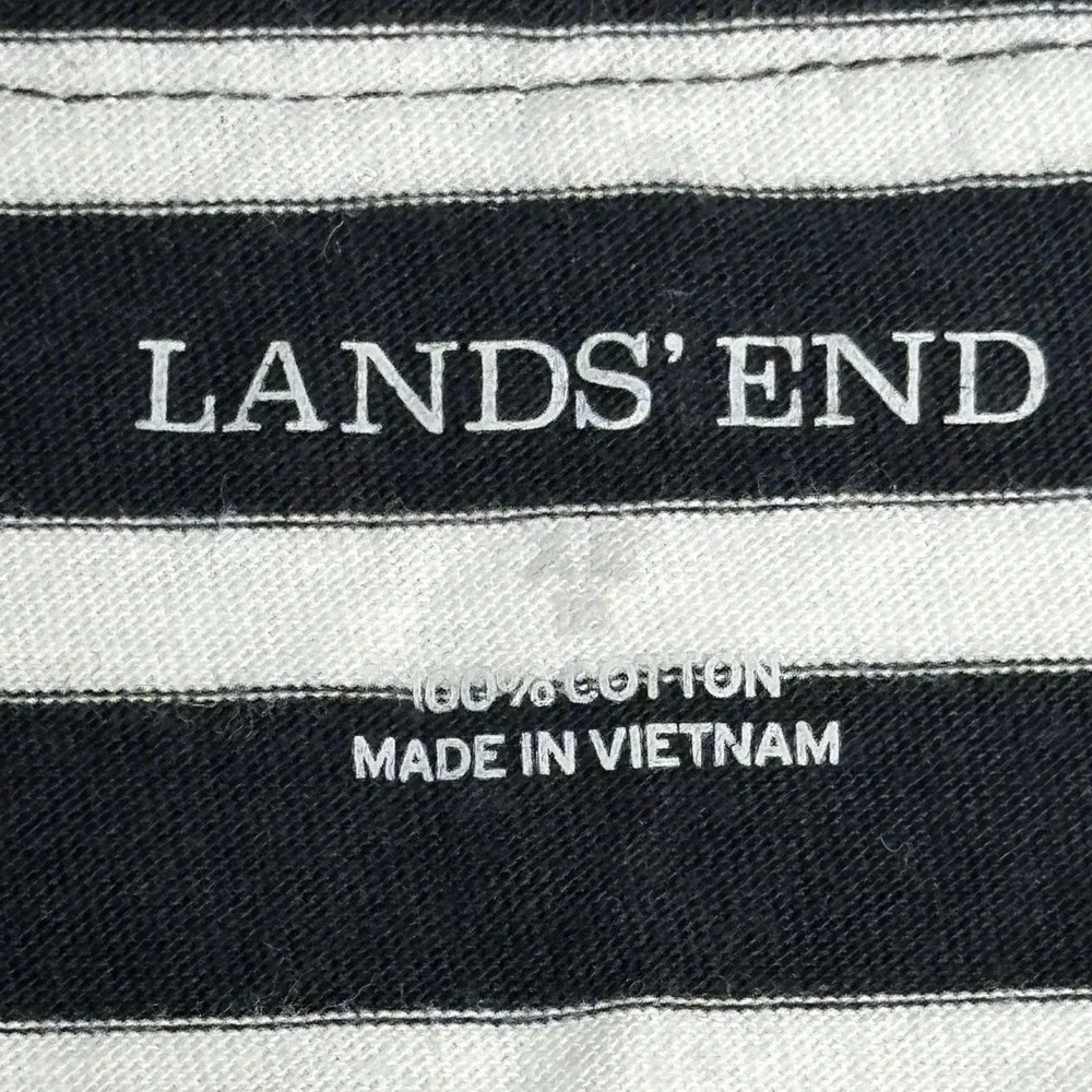Lands End Black White Striped Sleeveless Split V-Neck Cotton Shift‎ Dress L